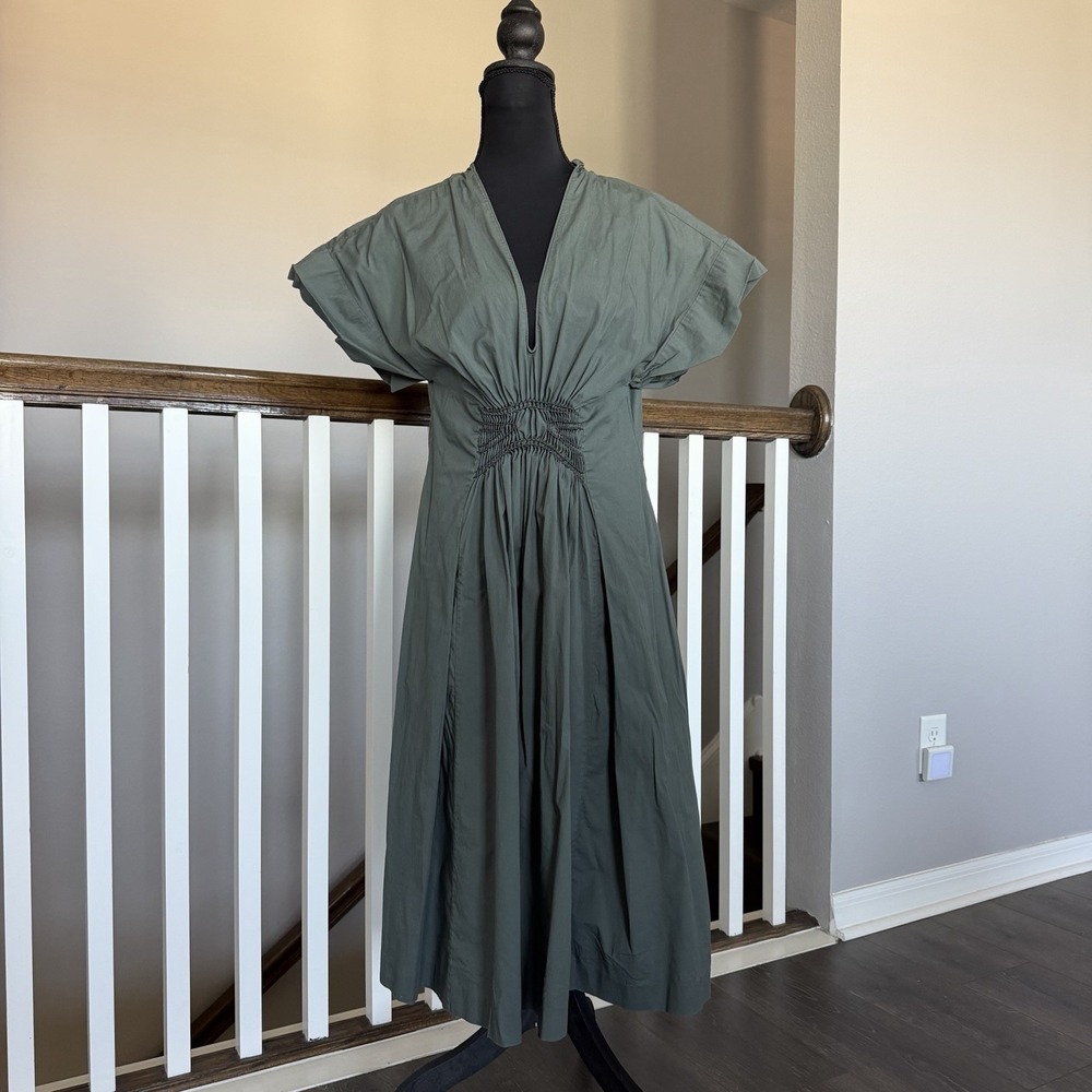 Dorothee Schumacher 100% Silk Dolman Sleeve Dress Boho Green 4 Lagenlook Avant